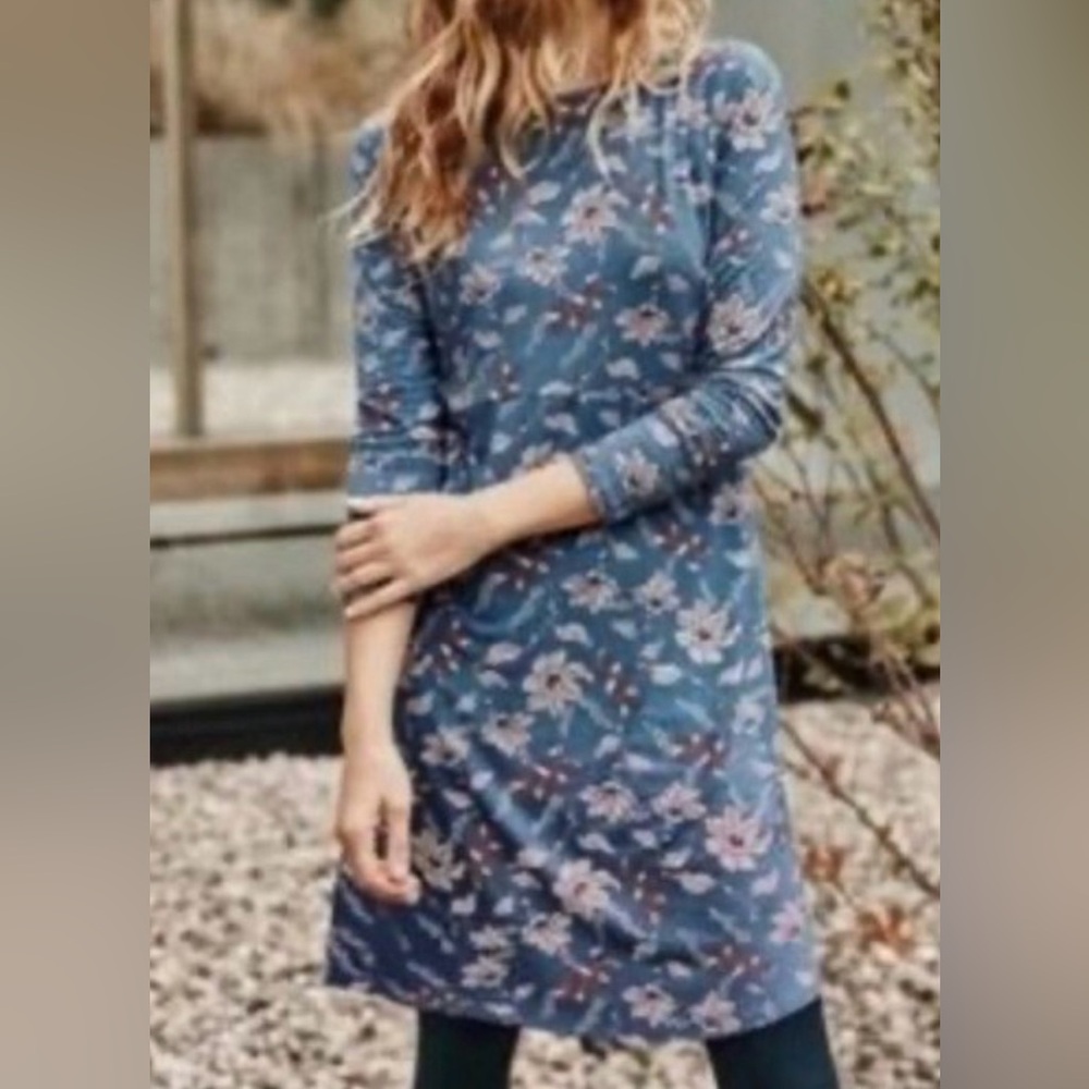 J. Jill Long Sleeve Floral Dress Blue Size Small Petite